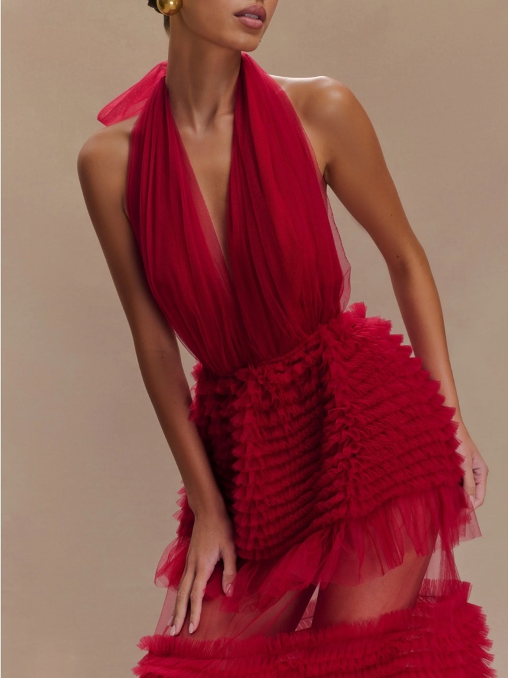 Meshki Minka Ruffle Halter Dress NWOT - Picture 3 of 11